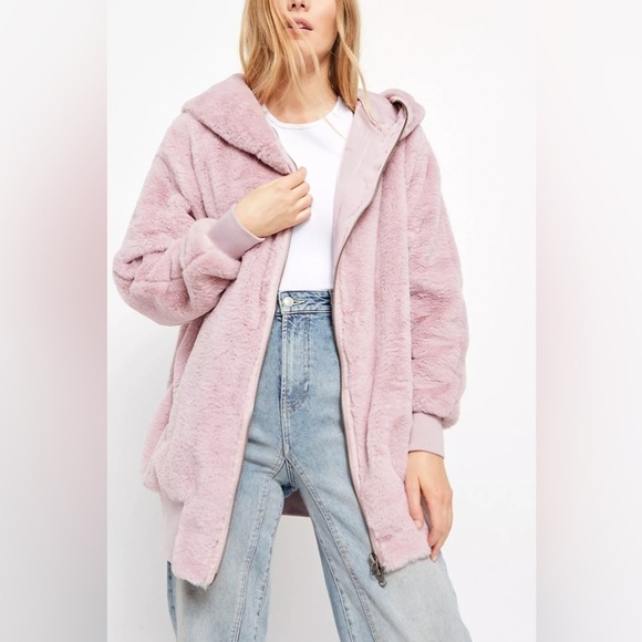 Free People Jackets & Blazers - Free People Turn Up Zip Off Faux Fur Hoodie Coat Lavender Haze XS